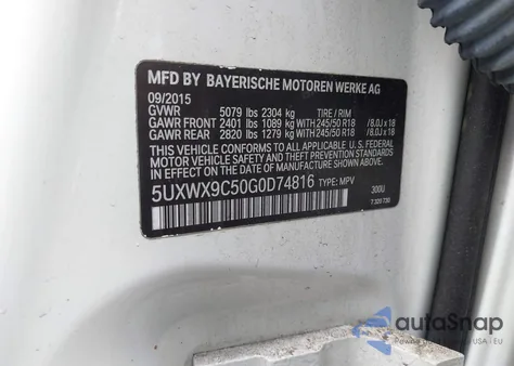 2016 BMW X3 xDrive28I из США, поврежденный, VIN 5UXWX9C50G0D74816